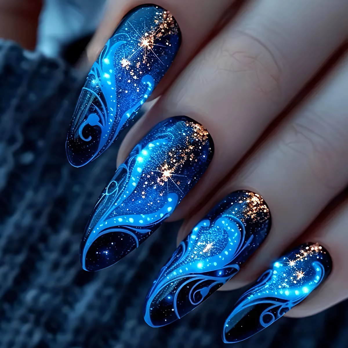 24 pièces/ensemble court moyen long faux ongles dégradé violet jaune bleu coucher de soleil y2k carr