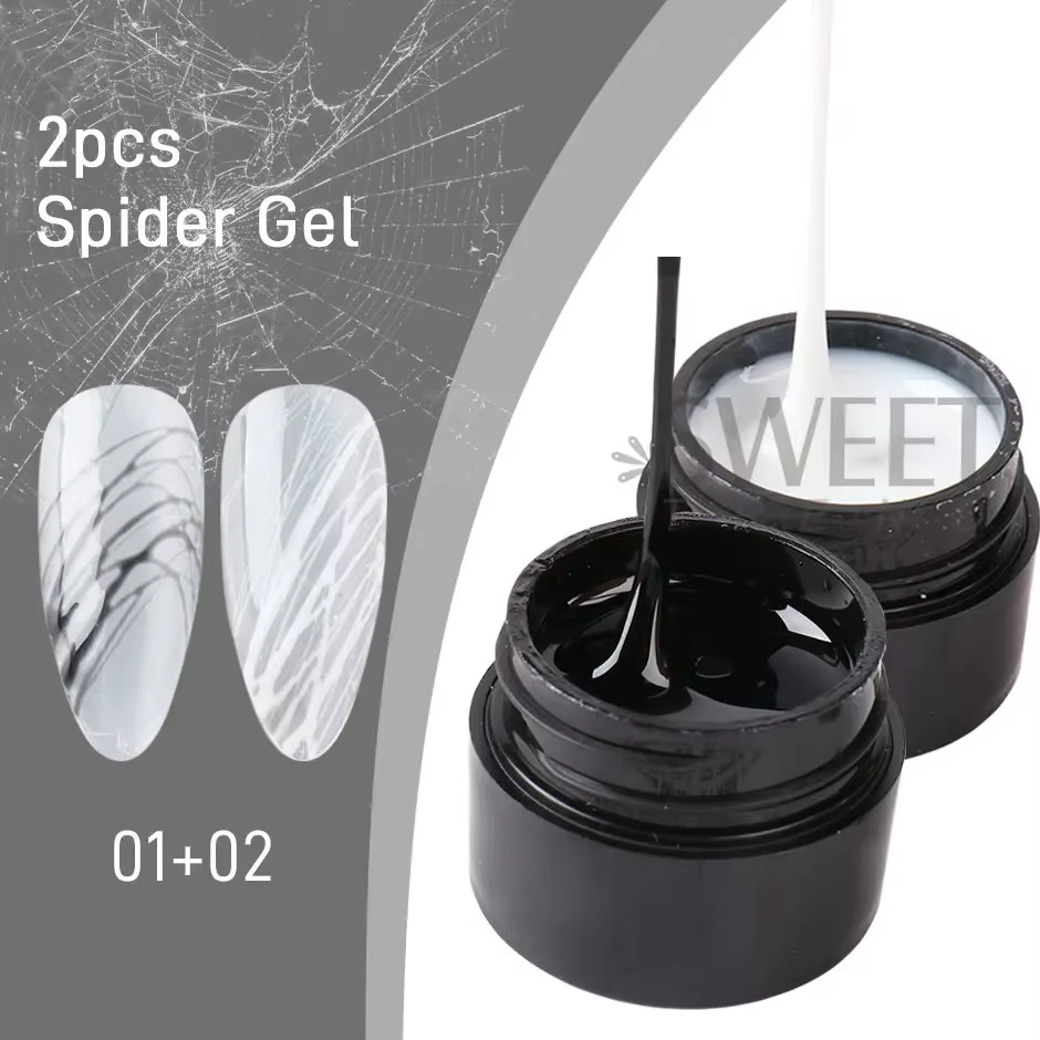2 pièces créatif araignée ongles dessin Gel noir blanc peinture fil Web Liner Semi Permanent UV soie