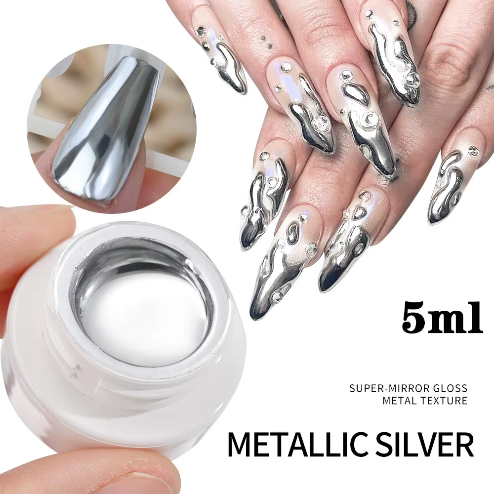 Vernis à ongles en Gel métallique Super brillant, 5/7/8ml, argent/or/Rose, miroir, Semi-Permanent, U
