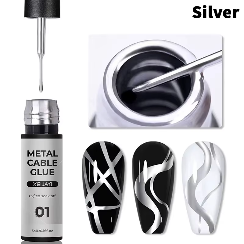 Vernis à ongles en Gel métallique argenté Super brillant, 5ml, pour dessin, rayures, Graffiti, ligne