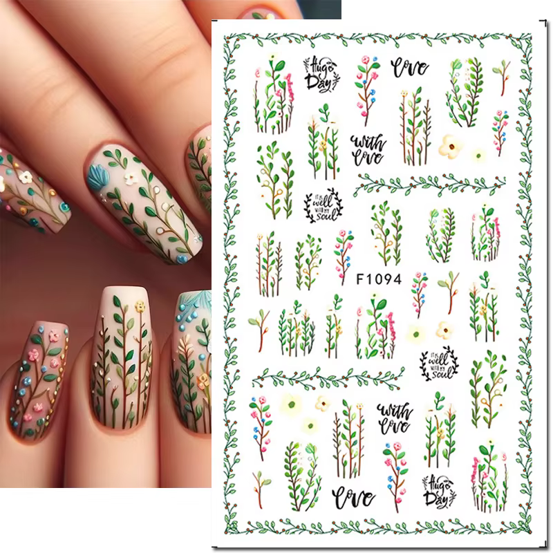 Autocollants 3d pour Nail Art, roses jaunes de printemps, fleurs, papillons, feuilles bleues en cris