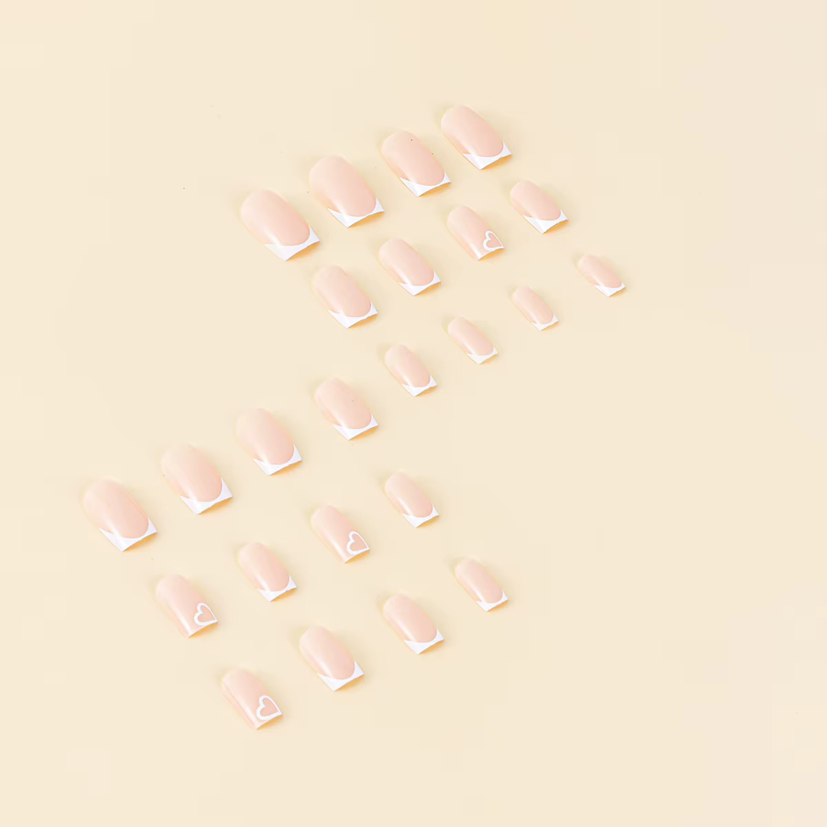 24 pièces carré moyen minimaliste coeur blanc imperméable faux ongles frottant bande et gelée colle