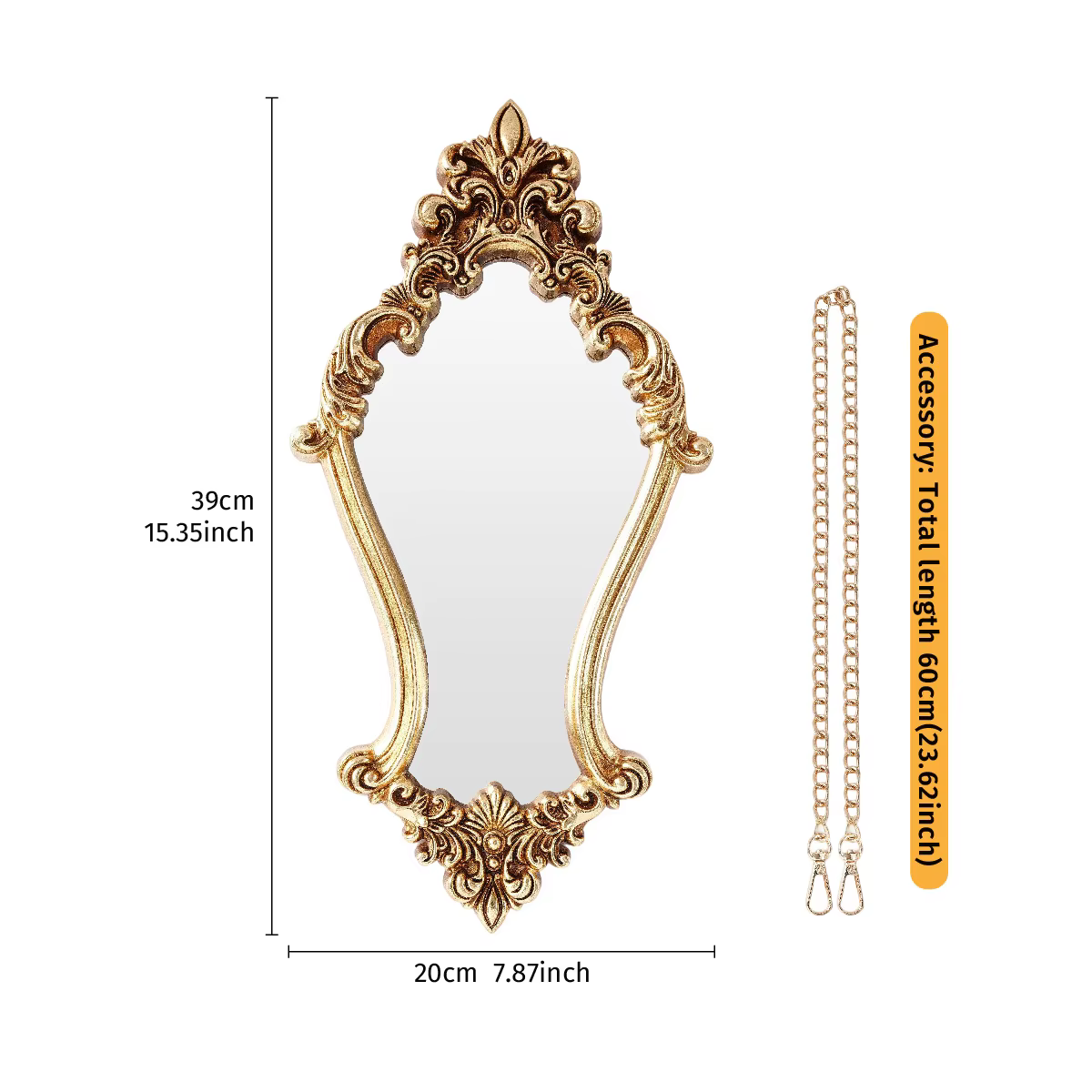 Miroirs décoratifs vintage pour mur, miroir mural antique suspendu, avec chaîne, miroir décoratif po
