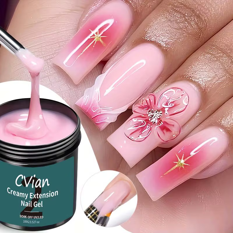 Gel à ongles crémeux 100 g en rose, un gel de construction à faire tremper pour le camouflage et les