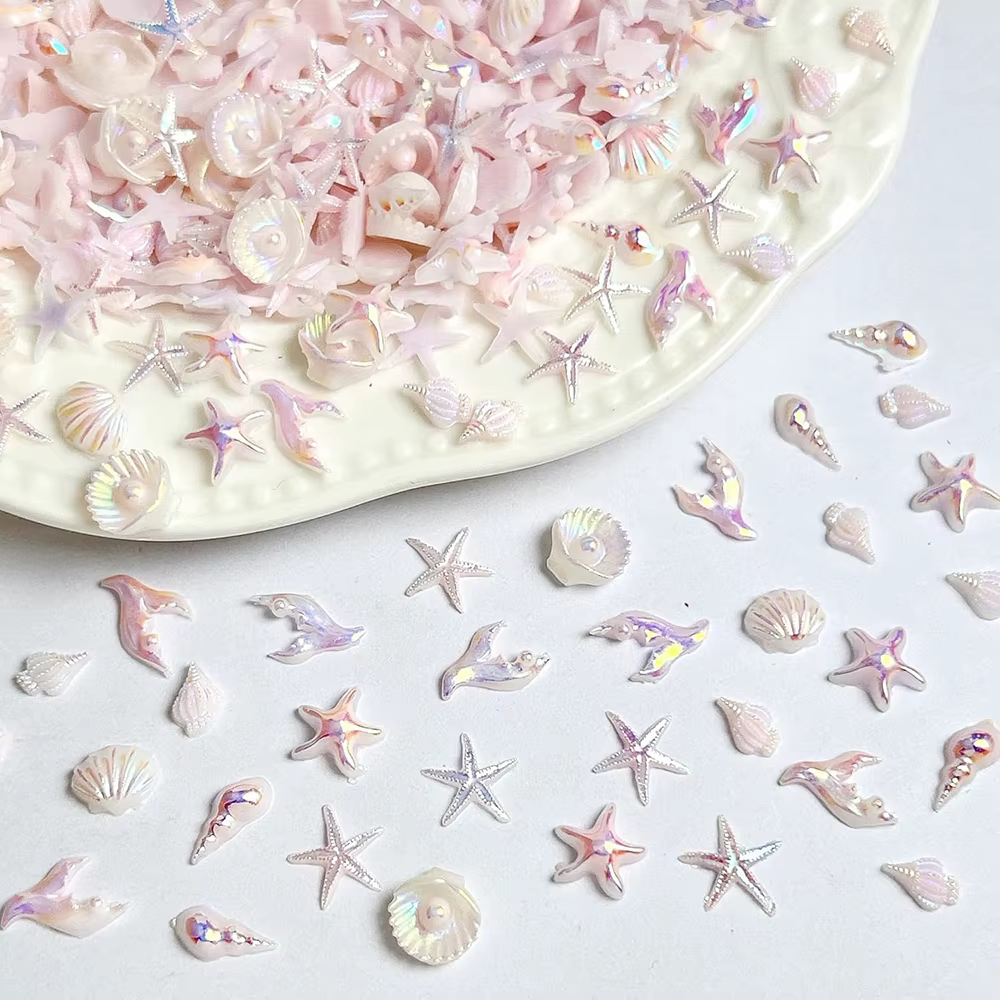 50 pièces de strass pour ongles, thème plage estivale, coquillages et étoiles de mer, breloques de m
