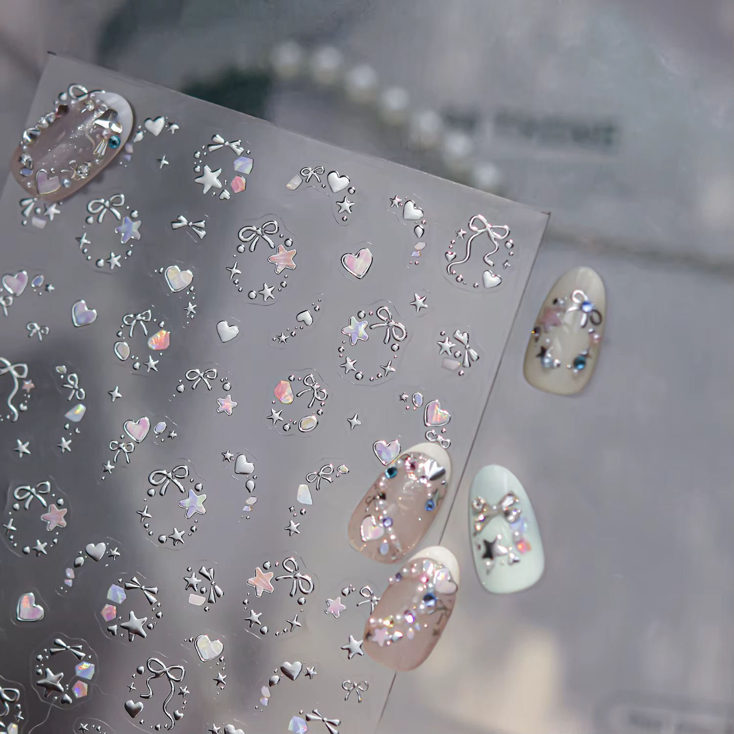 Autocollants pour ongles de rêve métallique, couleur magique scintillante, nœuds d'étoiles, guirland