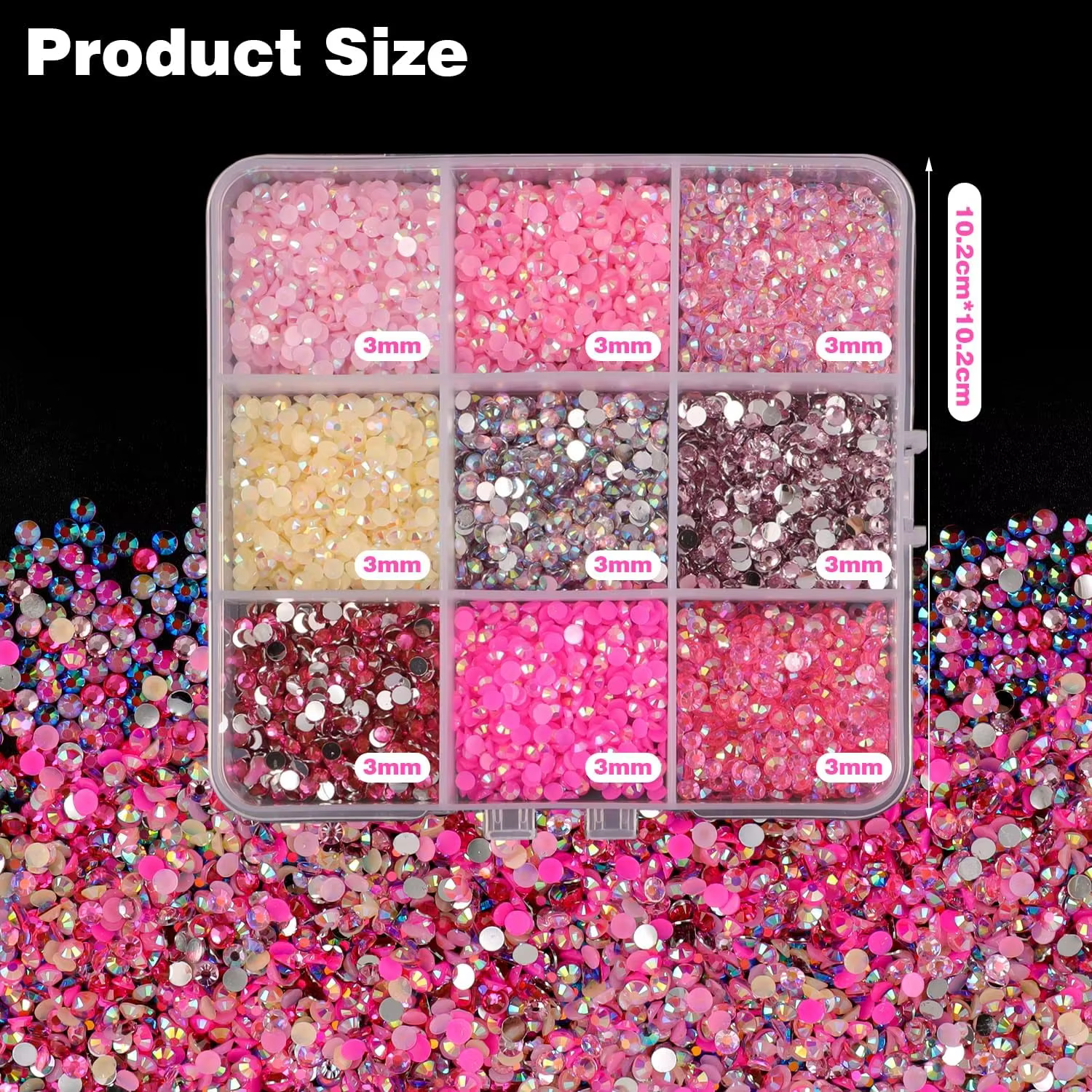 Ensemble de strass en résine gelée à dos plat, 1 boîte de 3mm, couleurs mélangées, pour tasse, sac à