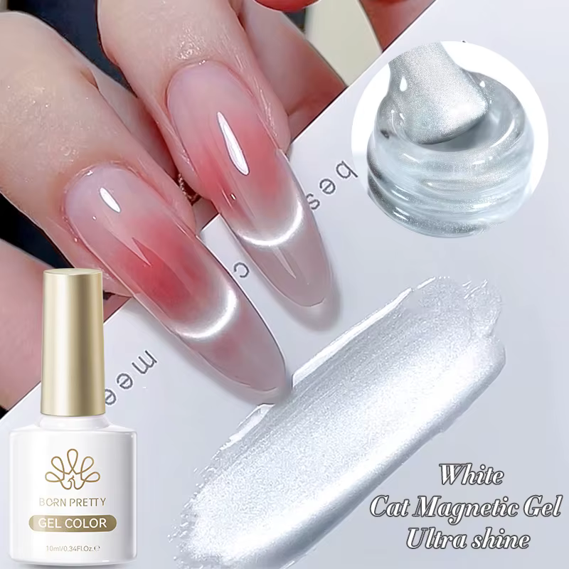 BORN PRETTY 10ml Gel Magnétique Effet Chat Blanc Fluide Ultra Brillant Soak Off UV Gel Effet Miroir 