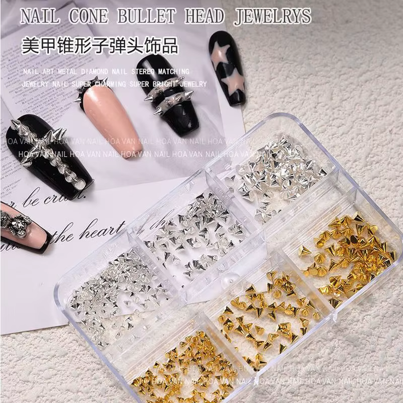6 grilles 3D Punk métal Rivet breloques pour ongles 1.5/2/3mm or/argent cône rond goujons ongles bij