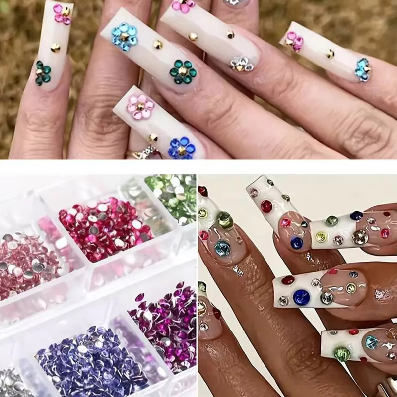Kit 3 Boîte Nail Art Strass Pierres Argentées Colorées + Stylo Strass