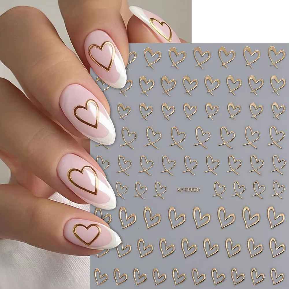 Autocollants pour ongles 3D français, 8 couleurs, cœur d'amour, creux, chérie, adhésifs, décalcomani
