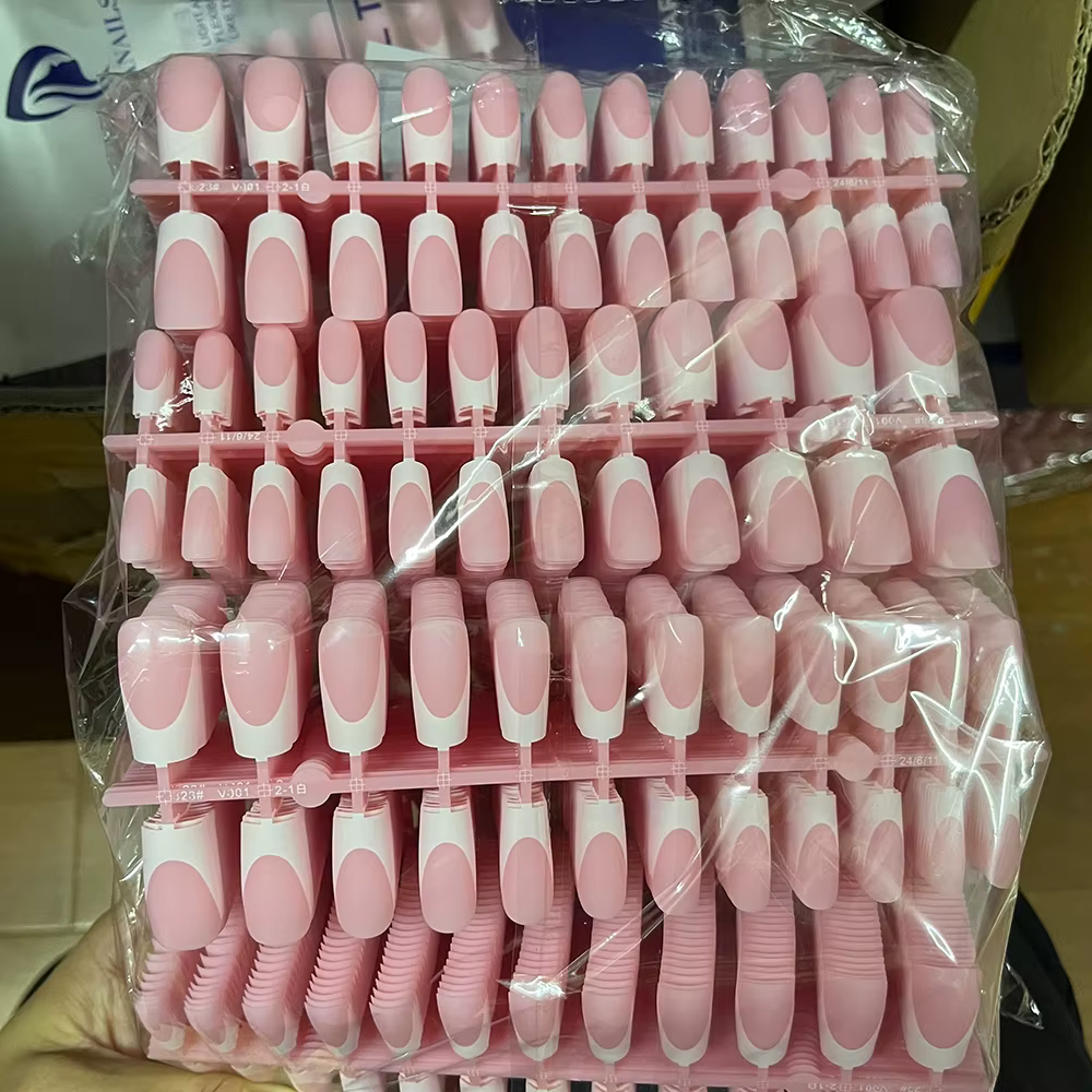 120 faux ongles français carrés moyennement longs en acrylique, à couverture complète, à presser, po