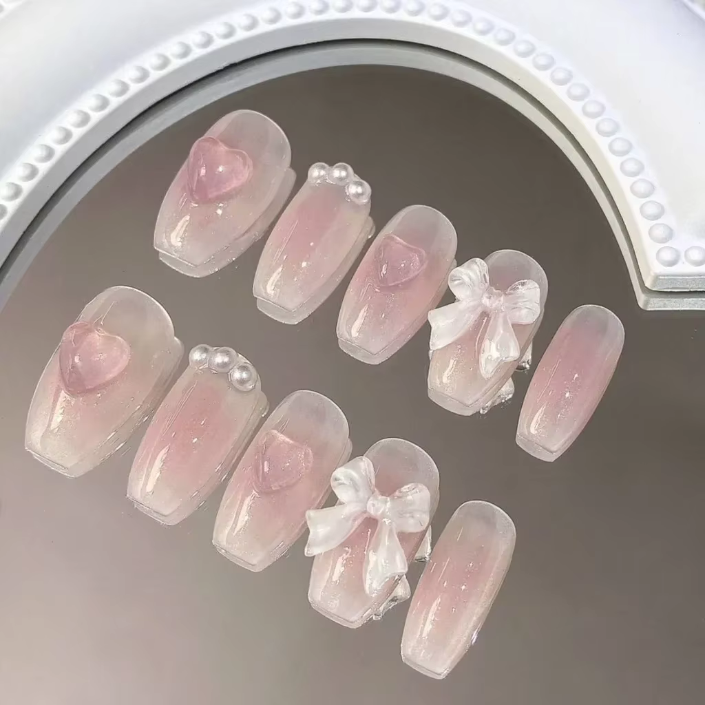 Ongles artificiels courts roses mignons style princesse, amovibles, faits main, pour nail art Y2K, a