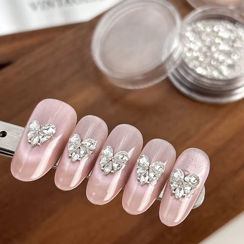 Ensemble de strass pour Nail Art en forme d'amour blanc, cristal multi-formes plat rose, perle ronde