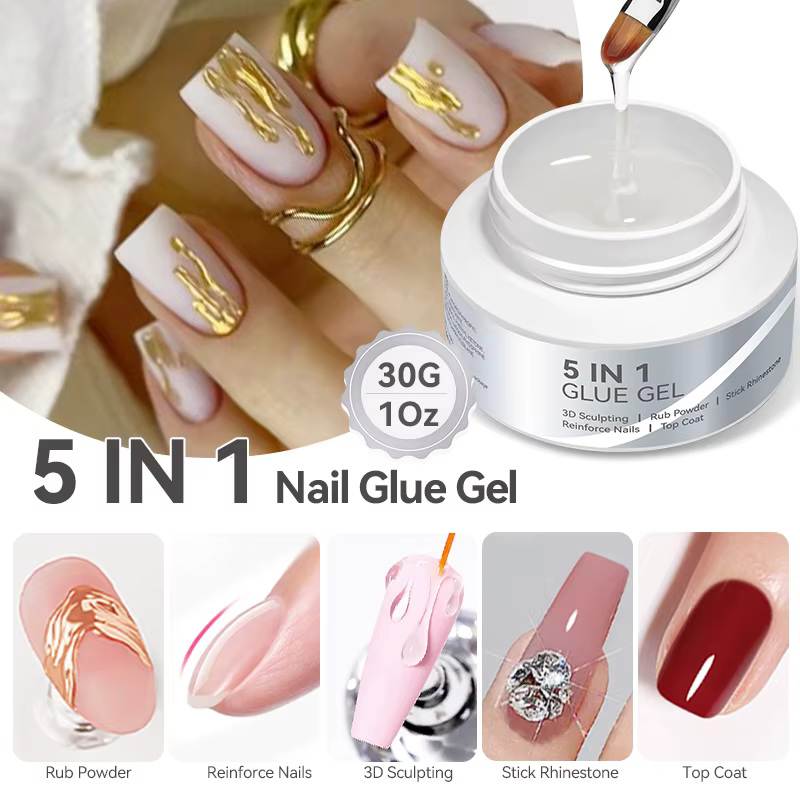 BORN PRETTY 30g 5 en 1 colle à ongles Gel multi-fonctionnel strass bâton Gel de renfort 3D façonnage