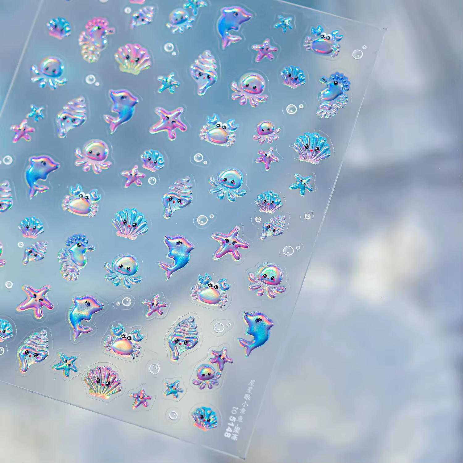 Autocollants pour Nail Art en gelée d'océan, bulles de poulpe et coquilles d'étoile de mer, colle ar