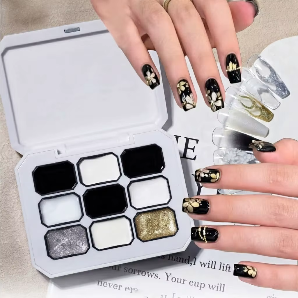 Vernis à ongles solide 9 couleurs, gel de peinture noir et blanc, vernis à ongles solide populaire à
