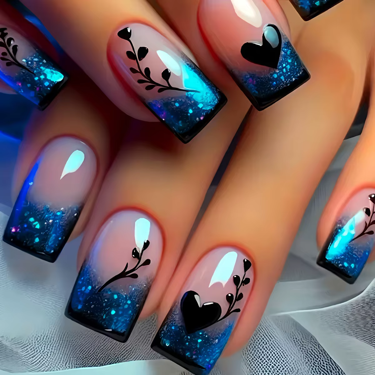 24 pièces/ensemble court moyen long faux ongles dégradé violet jaune bleu coucher de soleil y2k carr