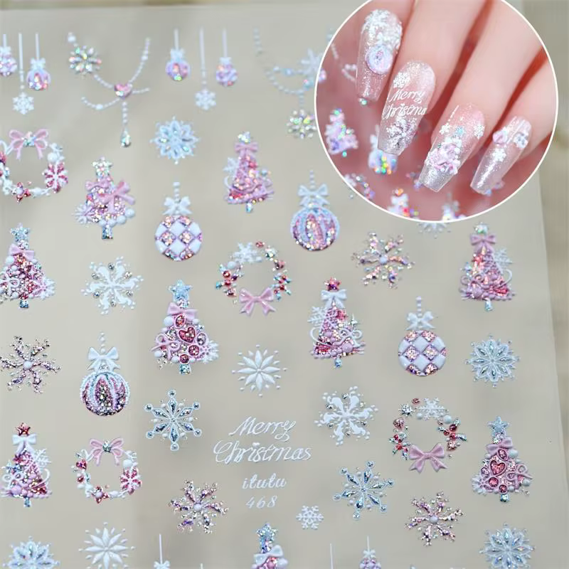 Mignon Style de noël arc coloré flocon de neige arbre de noël Nail Art autocollants Girly Nail Art i