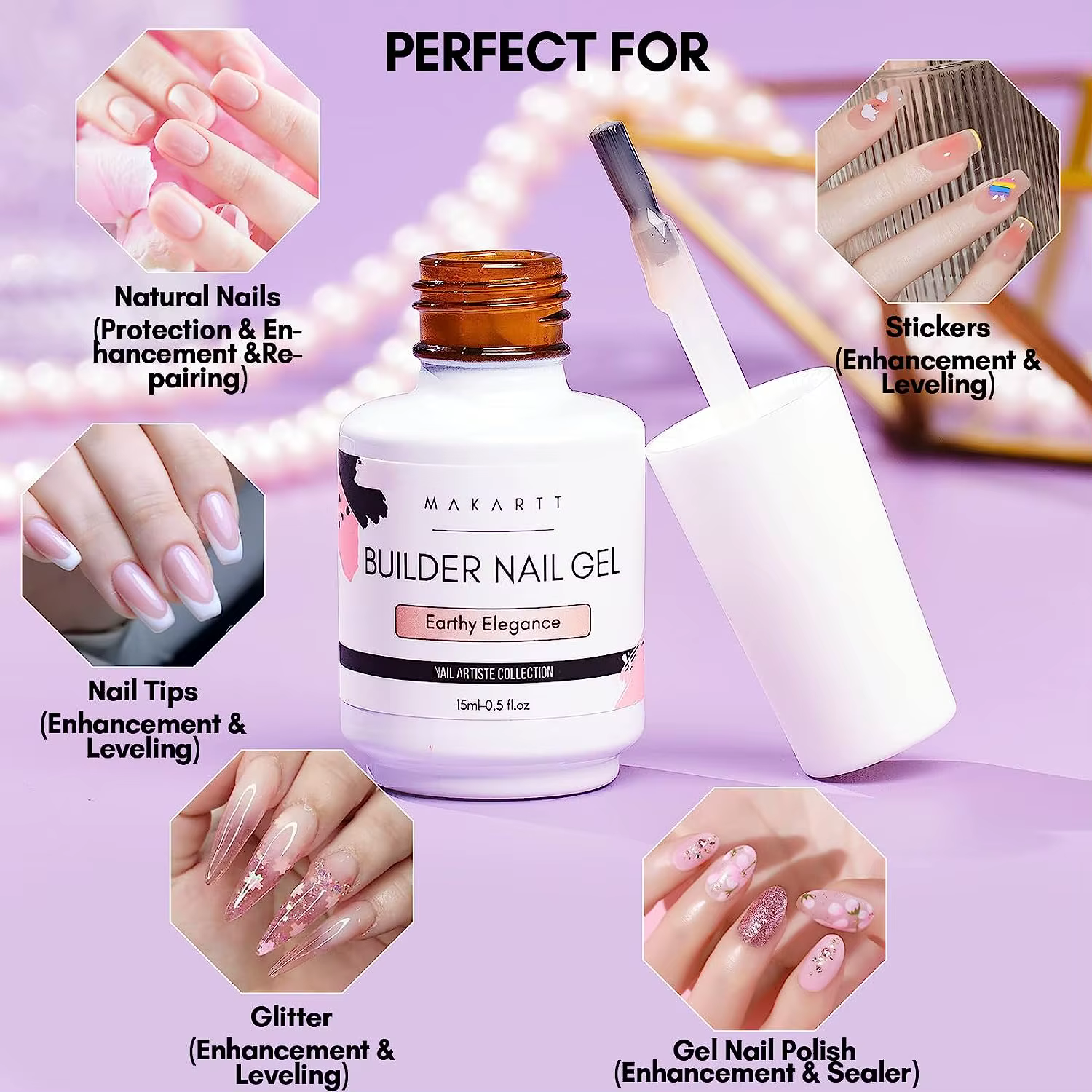 Makartt-Gel 5 en 1 pour Extension d'Ongles, Renforce et Réparation, Couche de Base, Verhéritage à On