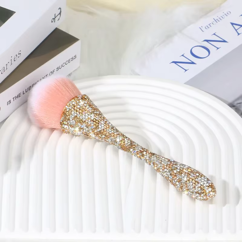 Pinceau à ongles luxueux à poignée scintillante, pinceau professionnel pour le nettoyage de la pouss