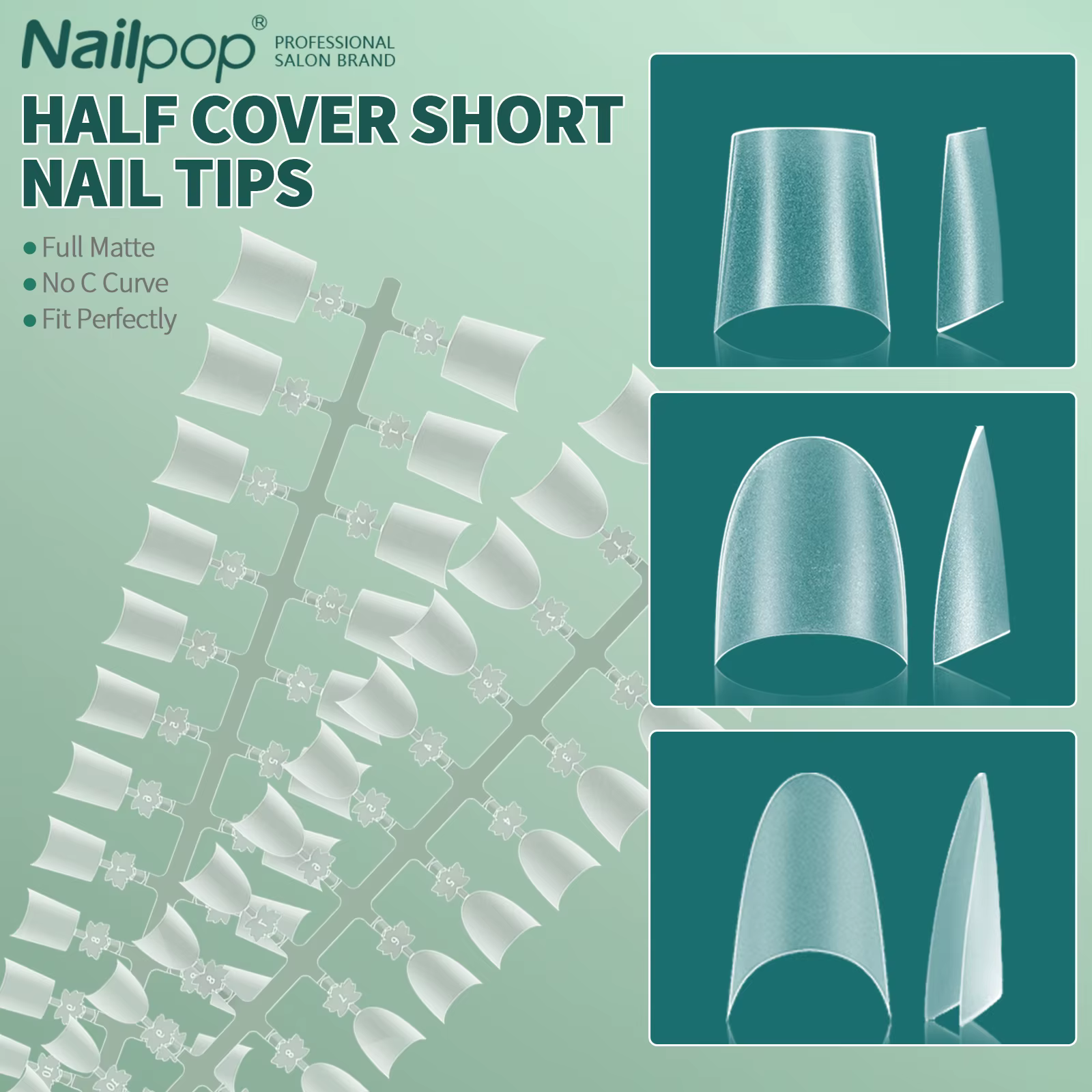 Faux ongles courts demi-couverture, 150 pièces, mat, 12 tailles, sans courbe C, pour Extension d'ong