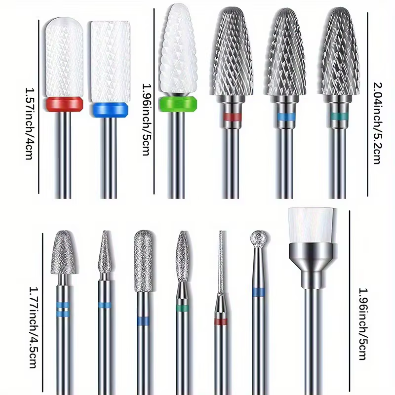 13 pièces/ensemble 3/32 "ensemble de forets à ongles en carbure de diamant hypoallergénique adapté a