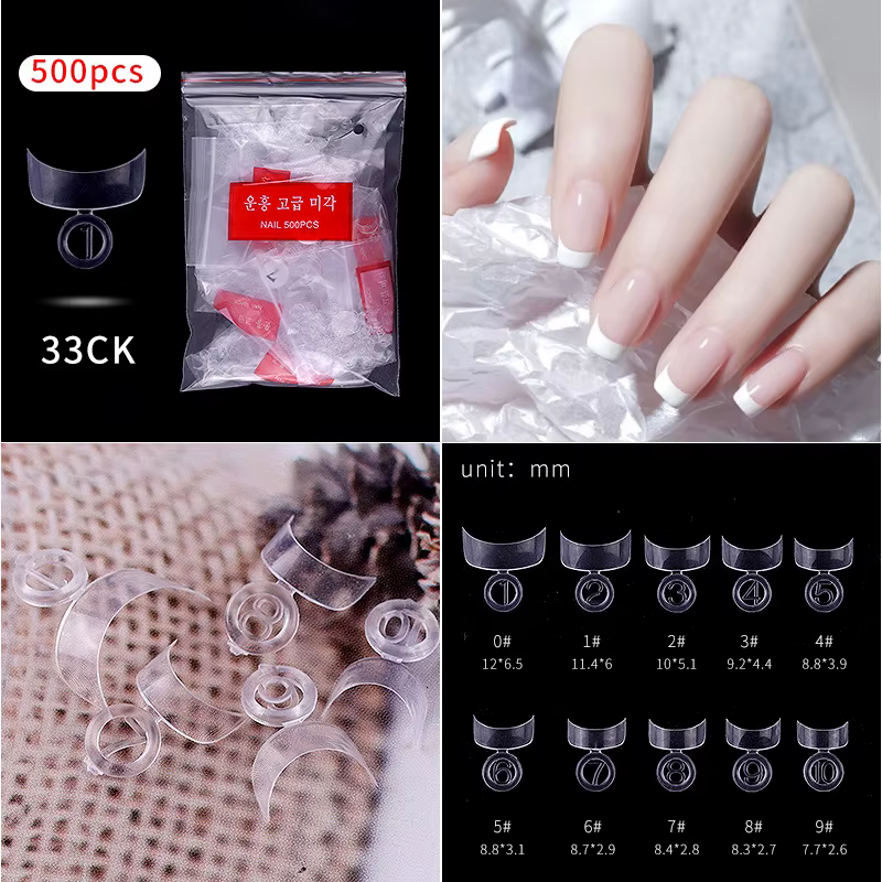 Faux-ongles à bords en croissant pour french manucure, 500 pièces/paquet, style français, transparen
