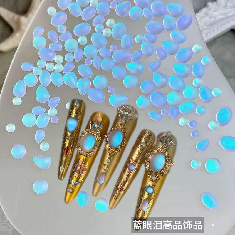 Nouveau mat givré bleu larmes Nail Art breloques ovale goutte d'eau diamant ongles 3D décorations 7S