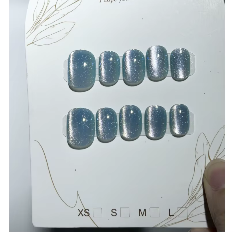 Faux ongles artificiels à pression de haute qualité, de luxe, faits à la main, effet œil de chat en 