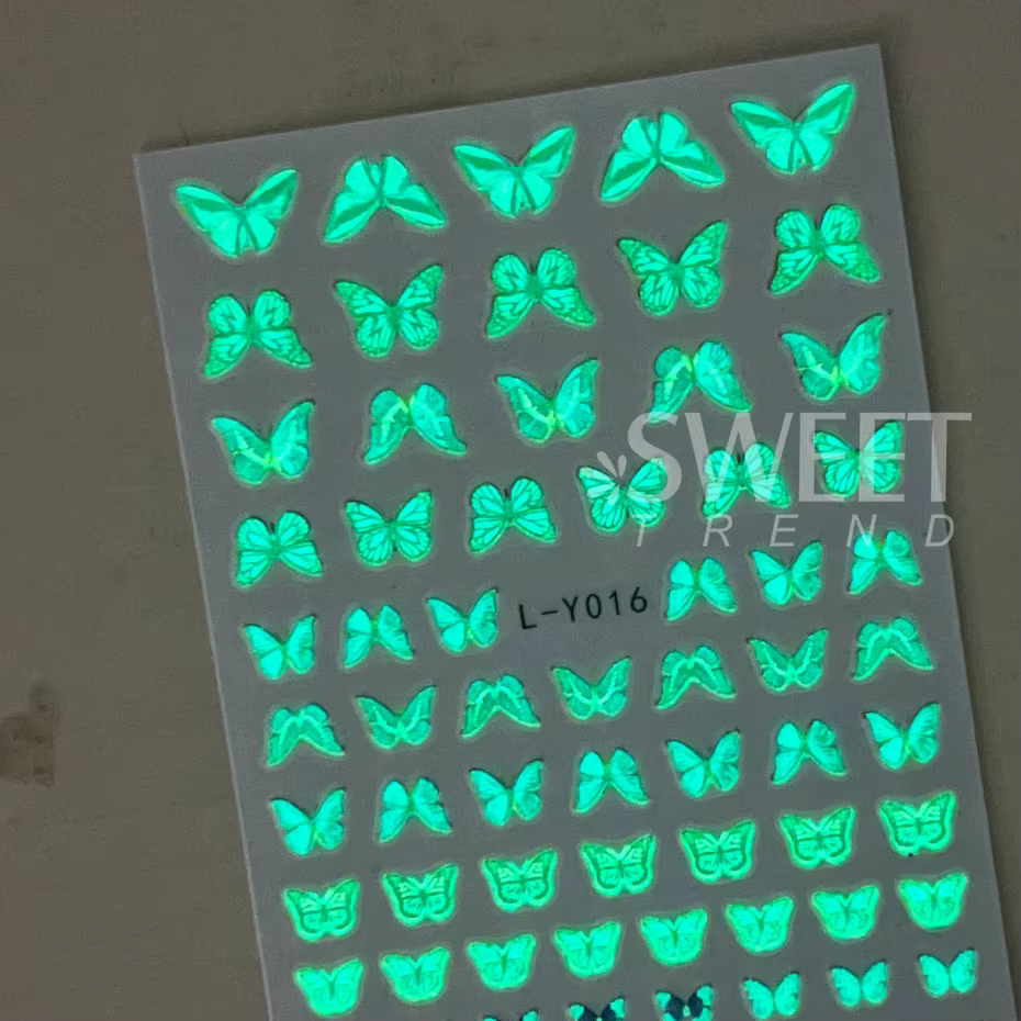 Autocollants pour ongles papillon lumineux, 3 pièces, série papillon bleu coloré, Design qui brille