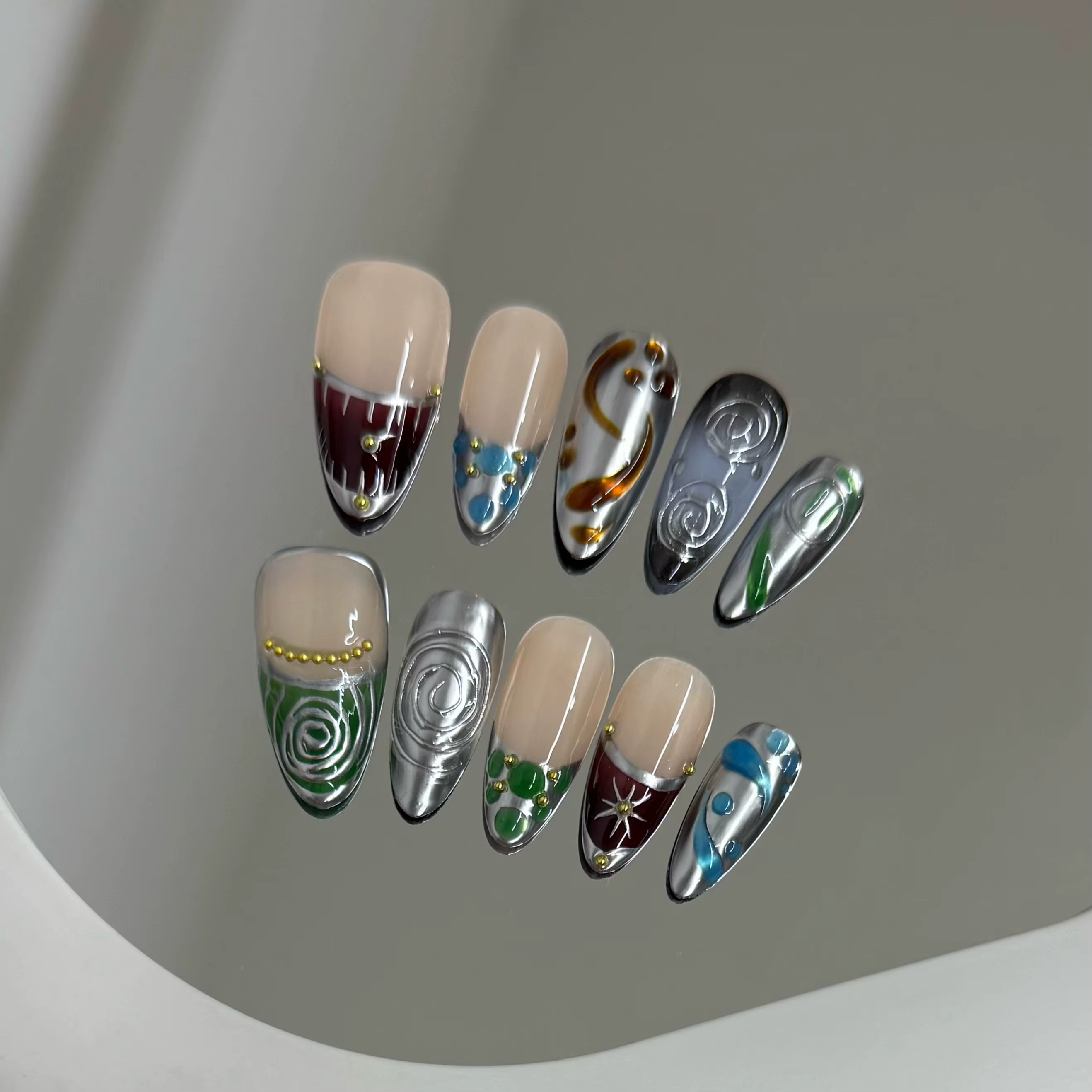 Faux ongles à pression faits à la main Y2k, ciel étoilé, amande, détachables, portables, doux et fra