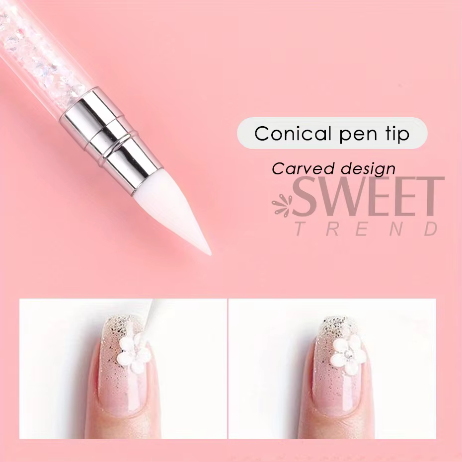 Stylo à Double tête en Silicone pour Nail Art, sculpture de fleurs, bâton de colle réglable, brosse