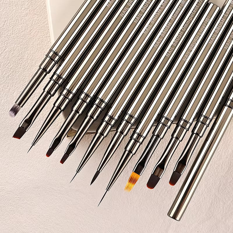 Brosse Simple pour amélioration des ongles, manche en métal, peinture, dessin, fleur, stylo, crochet