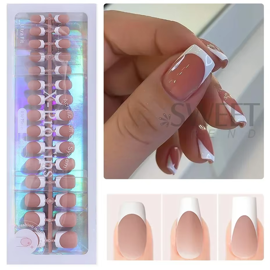 Faux ongles carrés courts, pointes en Gel doux, à pression, artificiels français y2k, fournitures po