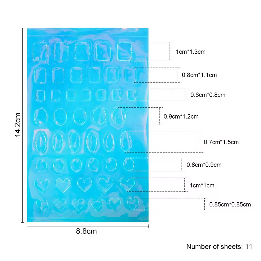 11 feuilles d'autocollants en verre de glace Aurora pour Nail Art, grandes décalcomanies holographiq