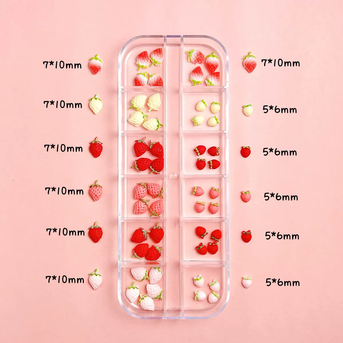 1 boîte 3D multicolore simulé fraise résine Nail Art décorations créatif réaliste doux fraise ongles