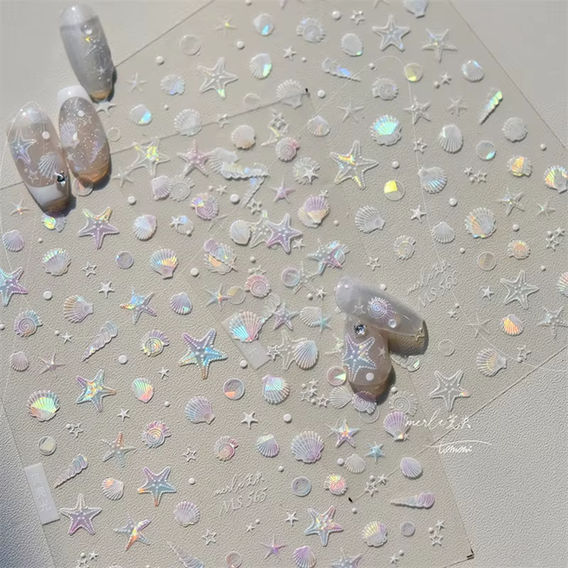 Autocollants de manucure pour Nail Art, plage d'été, coquille d'océan, clammes, conque, étoiles, bul