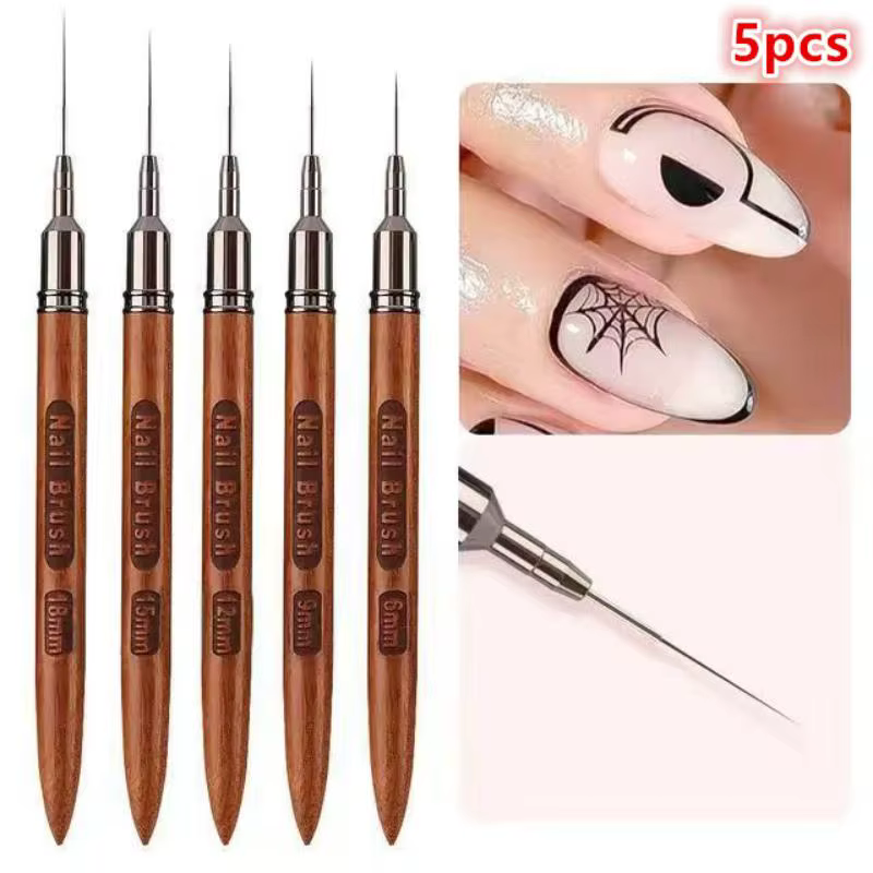 Pinceau à ongles professionnel avec manche en bois pour gel UV, nail art, liner, peinture DIY, dessi