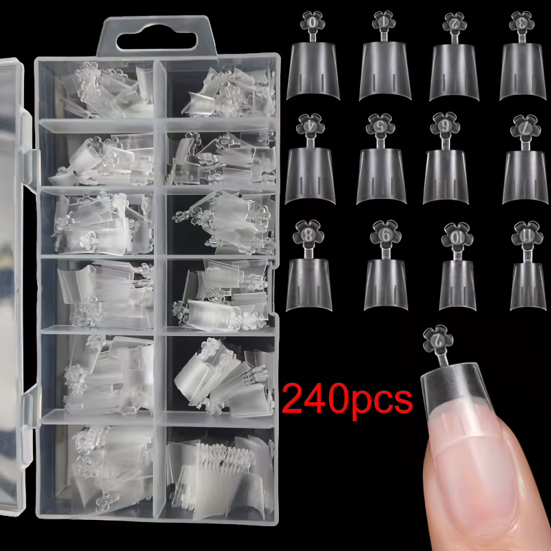 Patch faux ongles carré moyen, 240 pièces Gel doux X faux ongles Patch carré mat Transparent semi-co