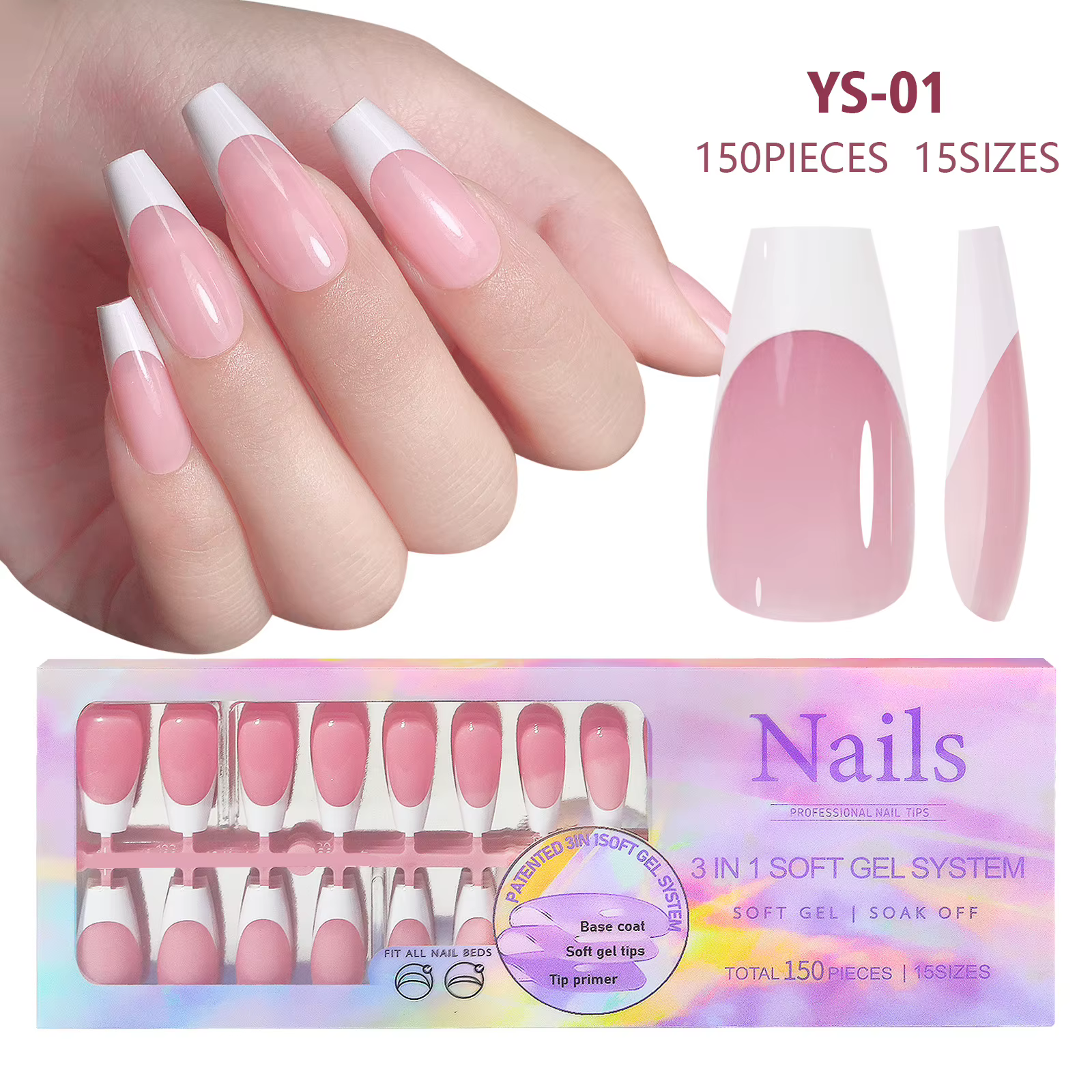 150 pièces faux ongles blanc nu besoin de colle adhésive paillettes presse sur ongles femmes portabl
