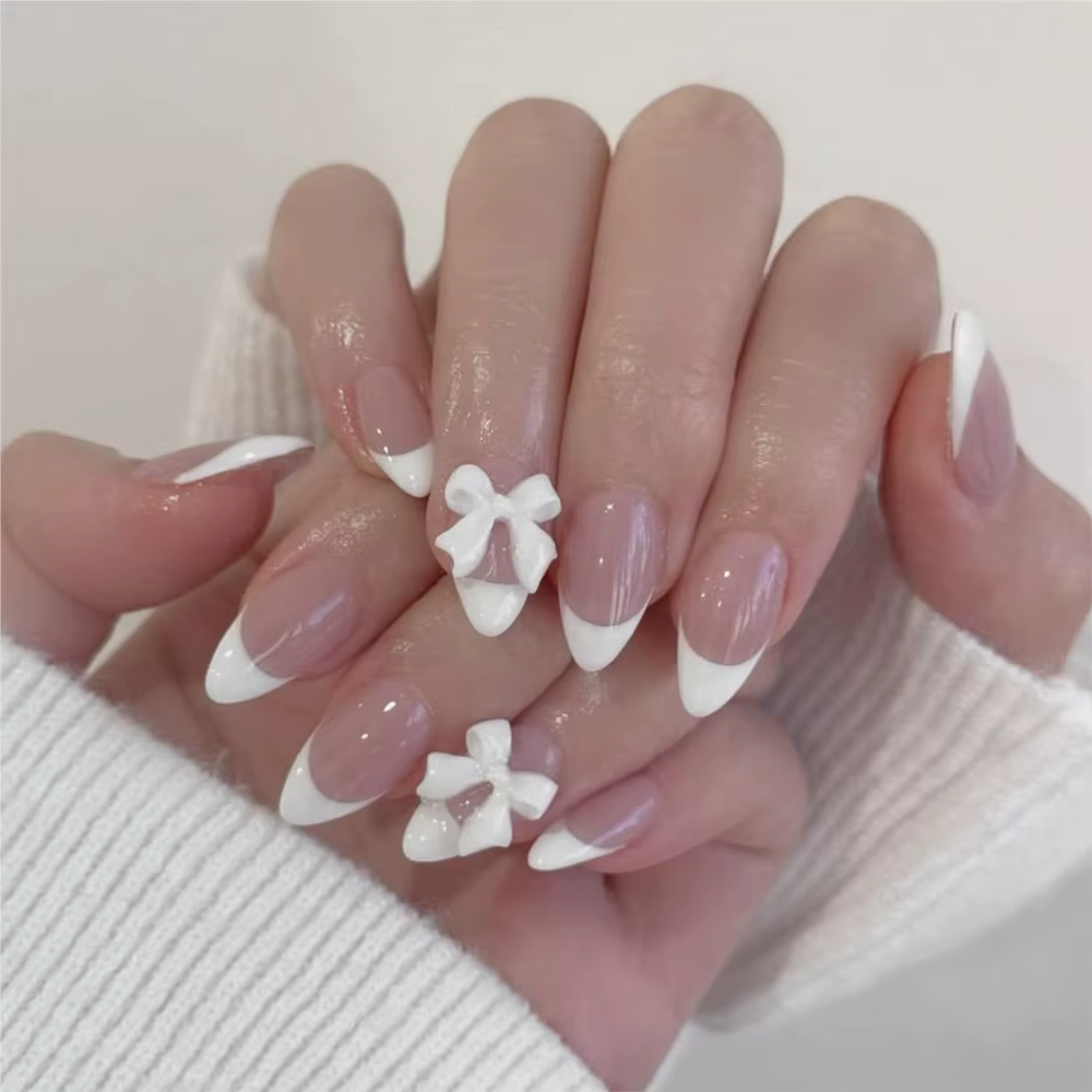 30 pièces/boîte 3D blanc et rose arcs Nail Art breloques 6gird mignon nœuds papillon ruban ongles st