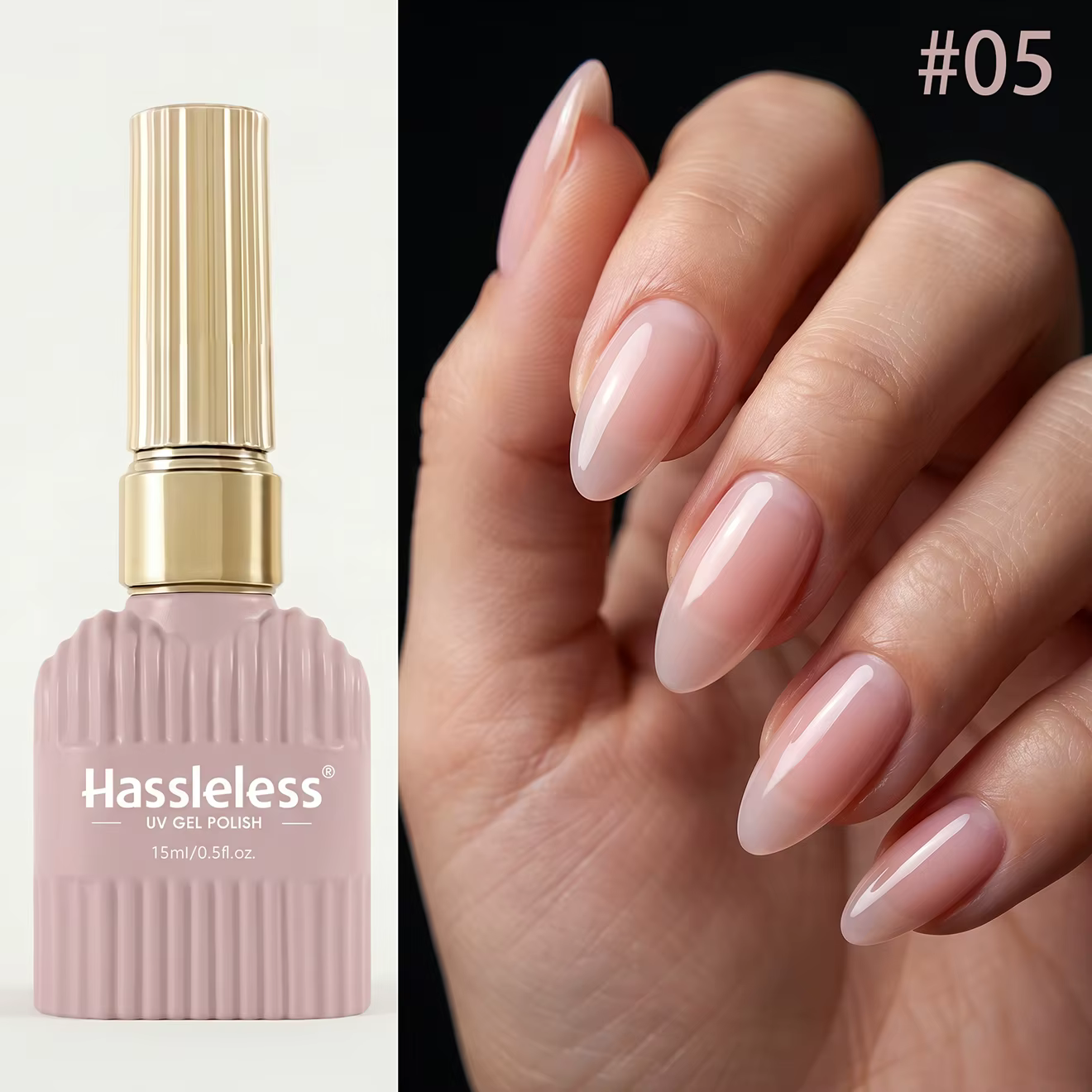 Sans tracas # Vernis Gel Rose Nude Transparent 05, UV/LED Soak Off, Rose Gelée Naturel pour des Ongl