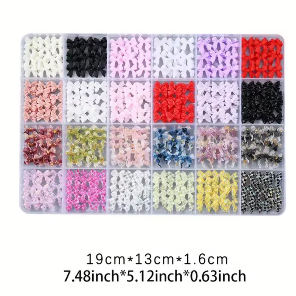 Breloques pour ongles avec nœud papillon/ruban 3D, 12/24 grilles, nœuds en résine Kawaii Y2K, strass