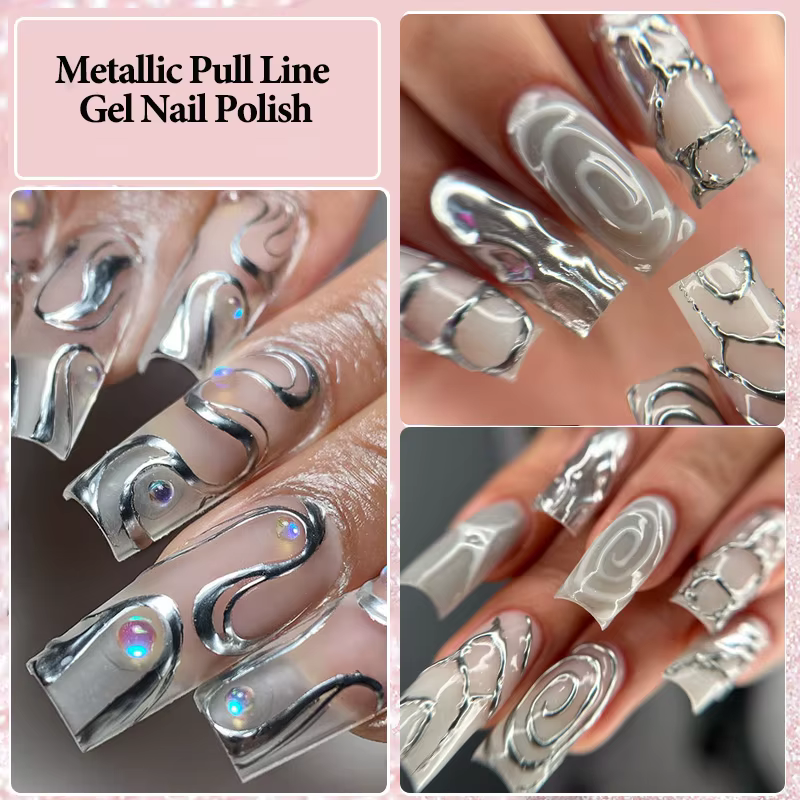 LILYCUTE 5ml Super brillant argent métallique peinture Liner Gel vernis à ongles dessin rayure Graff