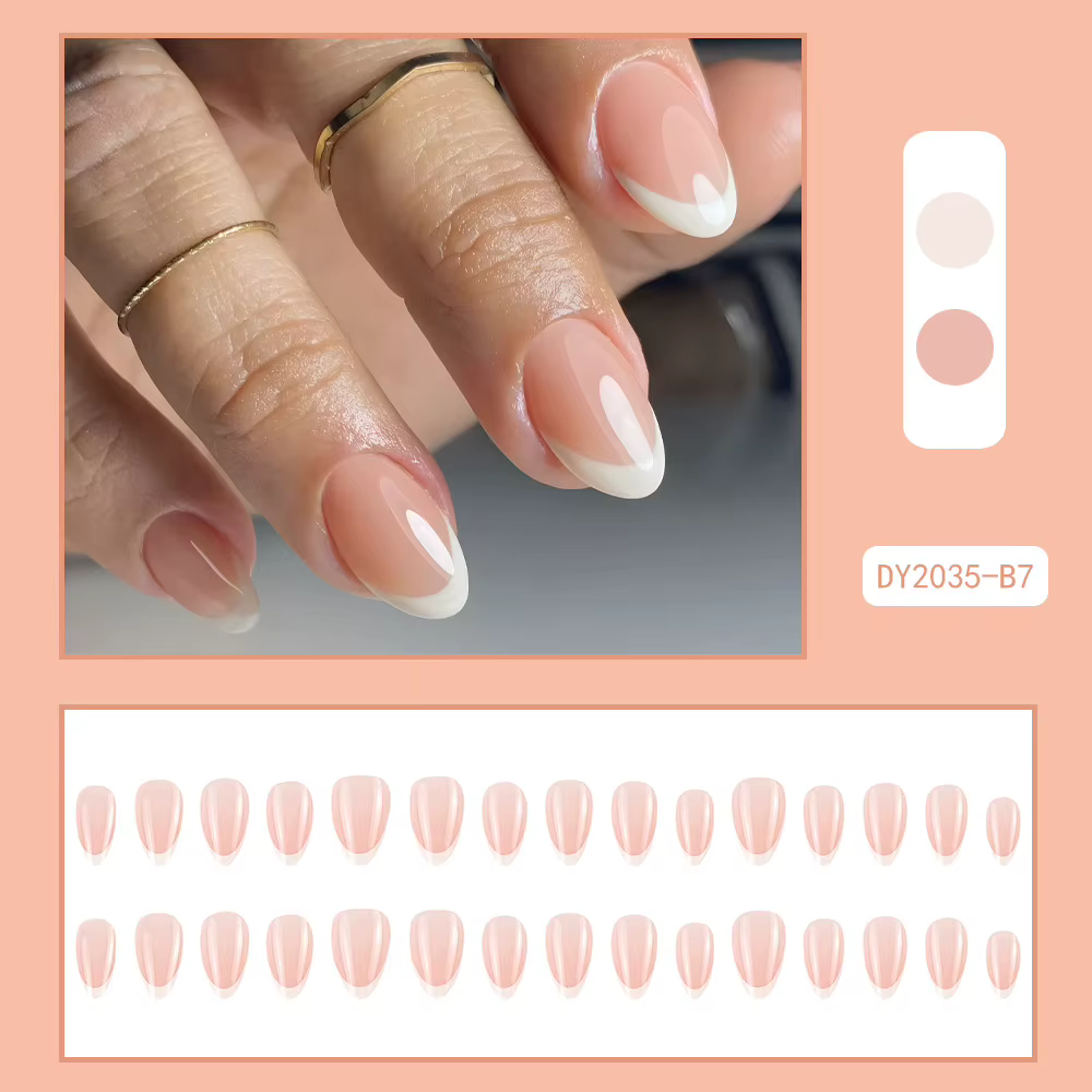 30 faux ongles français courts en amande, de haute qualité, à presser, réutilisables, artificiels, b
