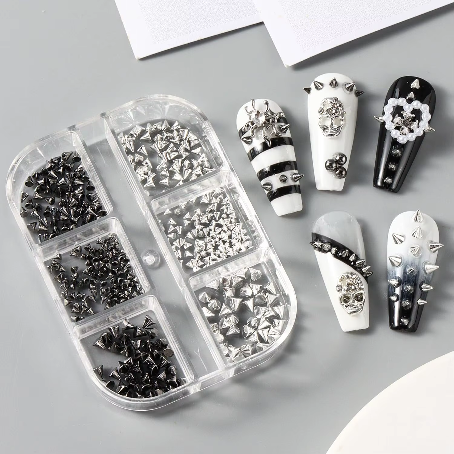 Mini clous d'art d'ongle Punk en métal 3D, tailles mixtes, pointes de cône or noir, Rivets en alliag