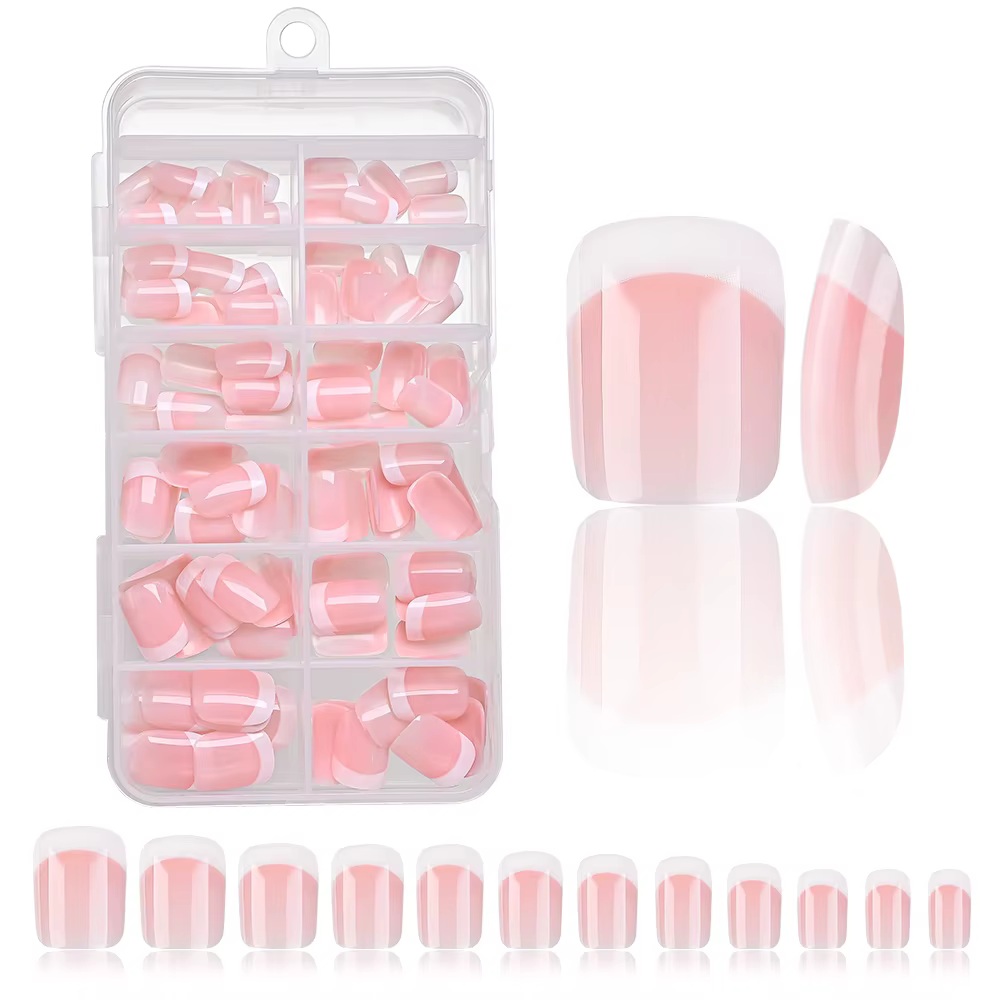 120 pièces rose français court carré faux ongles 12 tailles couverture complète presse sur ongles po