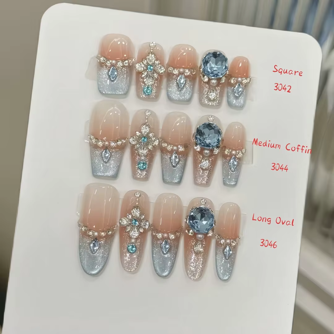 10 faux ongles faits à la main, style français de luxe haut de gamme, adaptés aux festivals, aux fêt