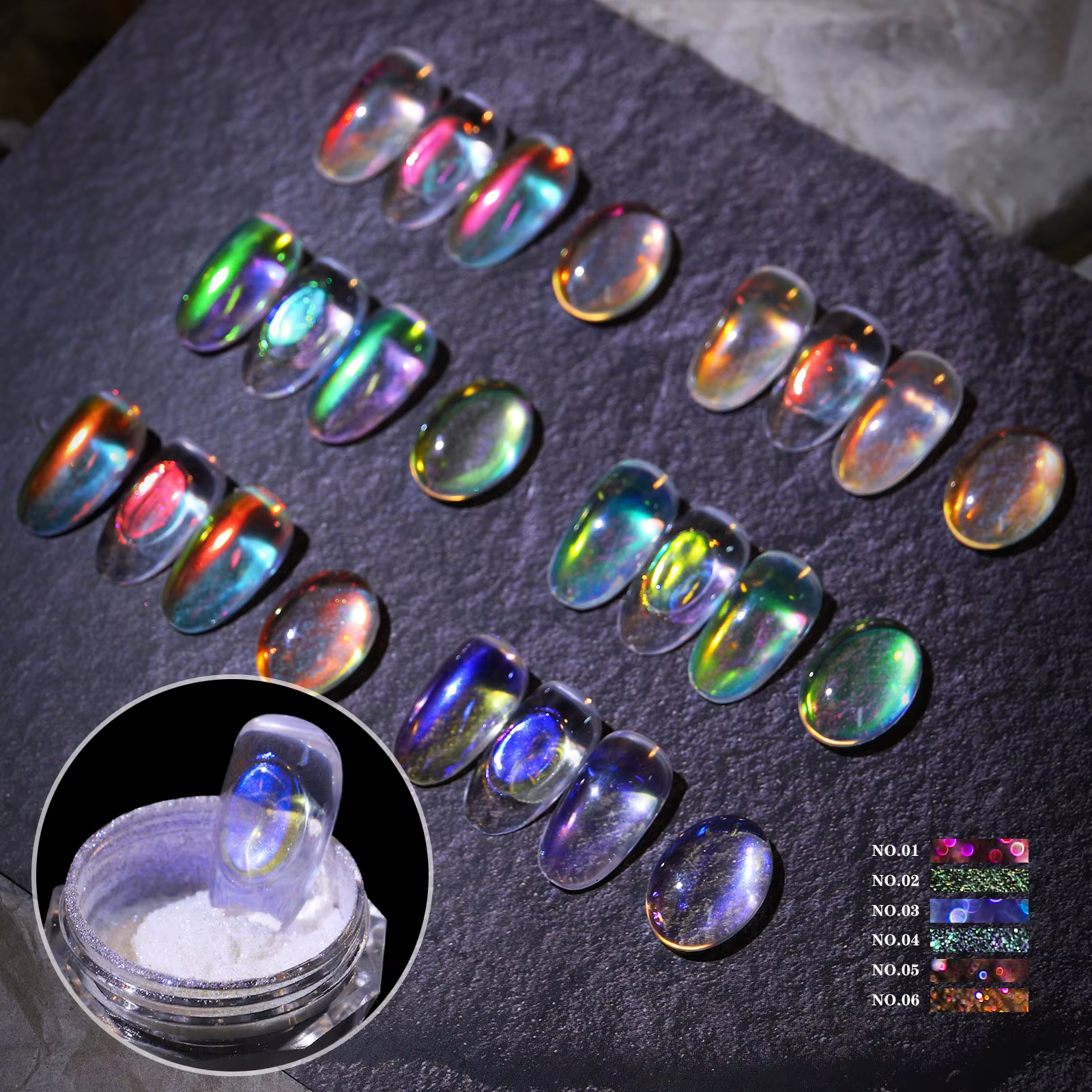 Paillettes pour ongles Aurora glace Transparent Laser magique Aurora arc-en-ciel miroir Gel Pigment 